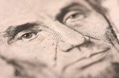 Macro of Five Dollar Bill`s Lincoln