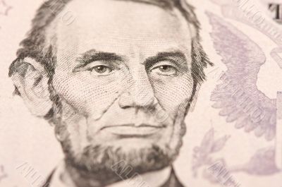 Macro of Five Dollar Bill`s Lincoln