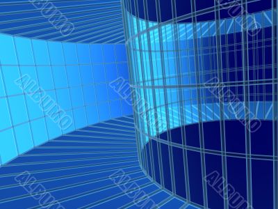 3d blue abstract tunnel from a grid