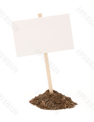 Blank White Sign in Dirt Pile Isolated