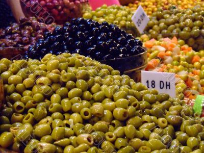 olives for sale at medina in tanger, morocco