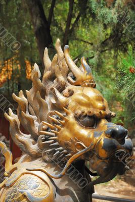 Bronze lion in Forbidden City garden