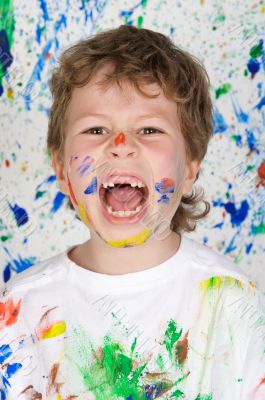 Boy playing with painting Boy playing with painting