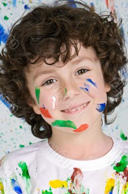 Boy playing with painting Boy playing with painting