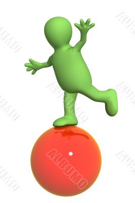 3d puppet, balancing on a red ball