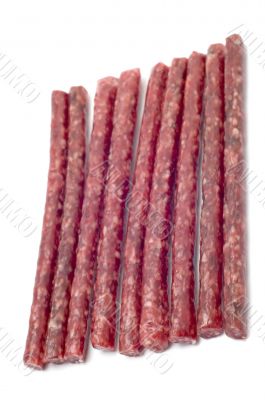 smoked wurst on white background