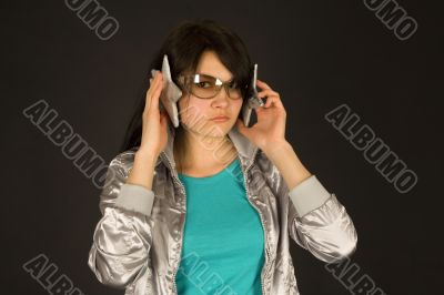 Fashion girl listening to stars