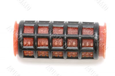 Red hair-rollers macro