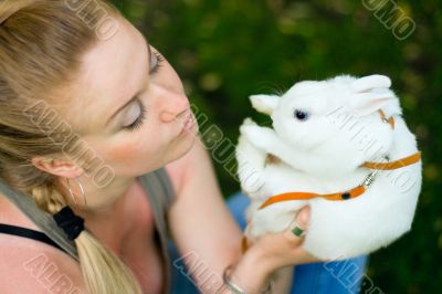 girl with white rabbit