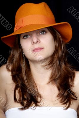 woman with orange hat