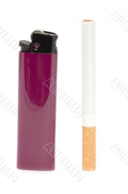 Red lighter with cigarette