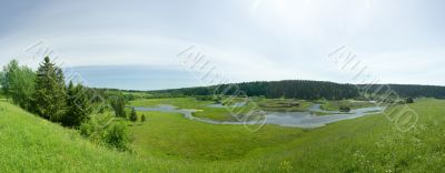 Flood of the river. Summer landscape. Panorama.