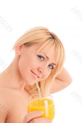 Attractive girl drinking fresh orange juice