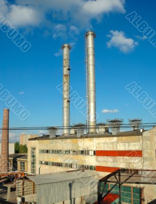 Two pipes on a roof of a boiler-house in Volgograd Russia