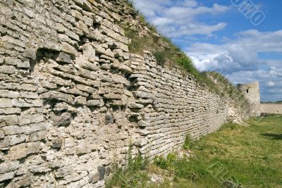 Old fortification wall  with a grass