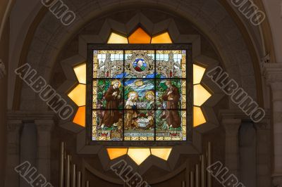 Stained-glass with Jesus born