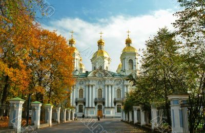 View of Russian cathedral in calm autumn weather