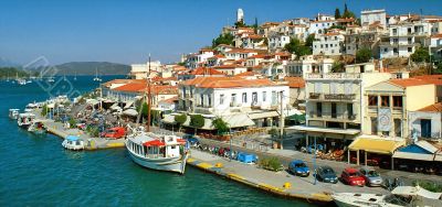 View of quay of picturesque greek town