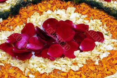 Rose petals rangoli decoration
