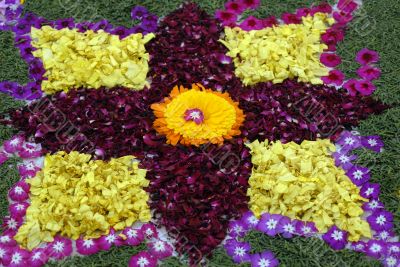 Rose petals rangoli decoration Ikebana