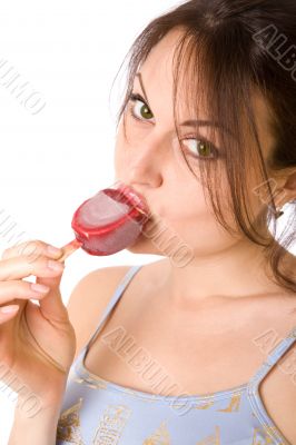Beautiful sexual model eating an ice-cream