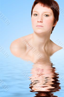Water portrait young woman with short hair