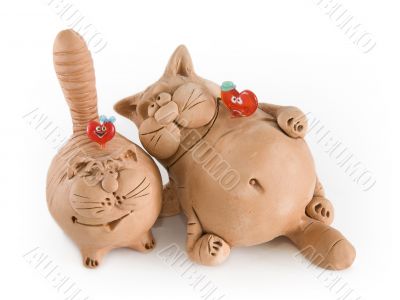 Two clay funny cats