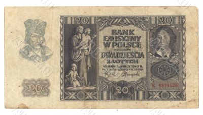 High- very old Polish banknote 1940