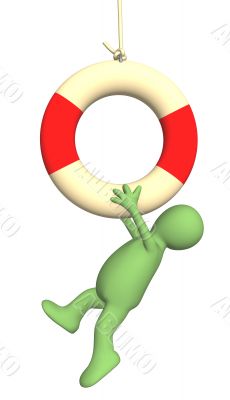 3d puppet hanging on a lifebuoy ring