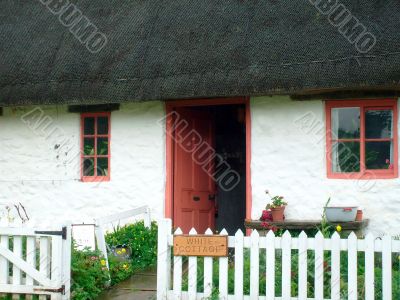 English thatched white cottage English thatched white cottage