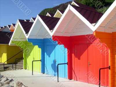 Colorful seaside beach chalets