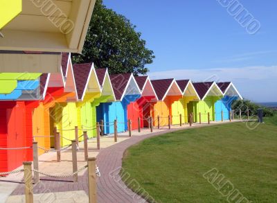 Colorful seaside beach chalets