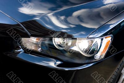 closeup of car headlight