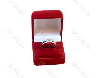 Diamond ring with sapphire in box