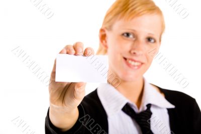 Business woman with her business card