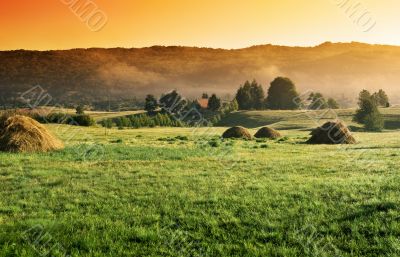 bright sunrise  in the village