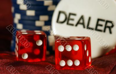 Dice and player chips Dice and player chips