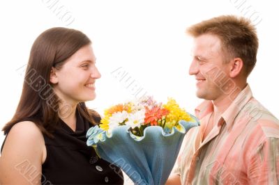man, woman and flowers