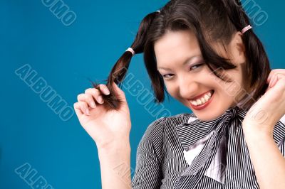 Grinning with my ponytails Grinning with my ponytails