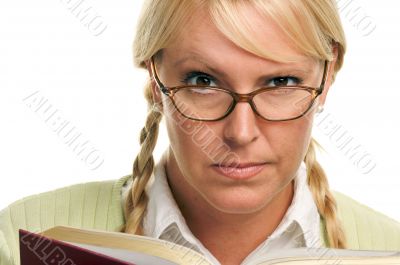 Serious Female with Ponytails and Book