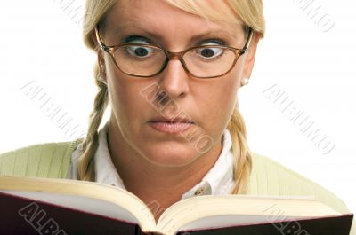 Stunned Female with Ponytails and Book