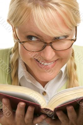 Female With Ponytails Reads Her Book