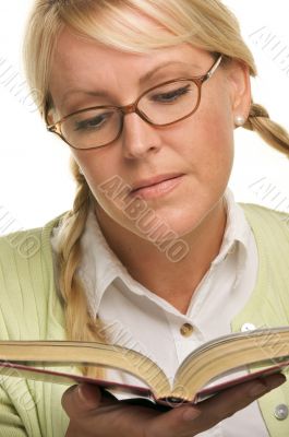 Female With Ponytails Reads Her Book