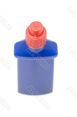 Blue plastic bottle on white