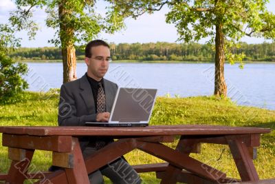 Businessman Working Outside