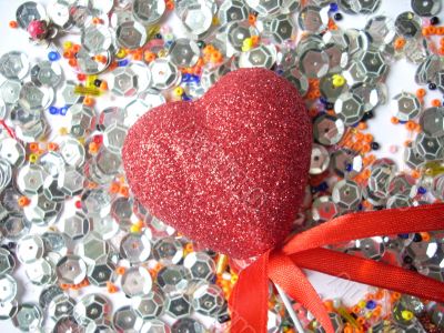 Shining glass beads, spangles and a heart