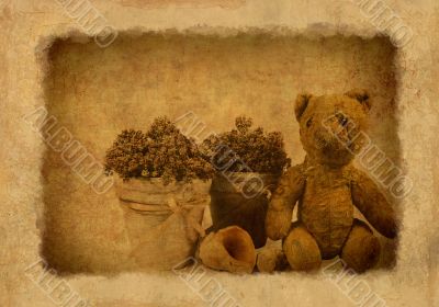 Grunge background with retro toy bear