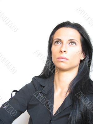 pretty dark hair pensive woman