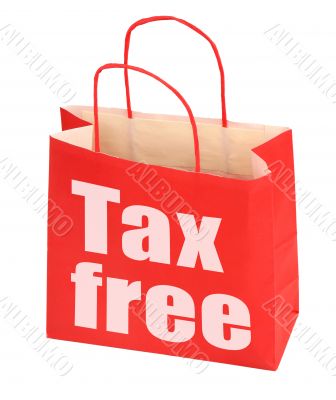 red paper bag with tax free sign