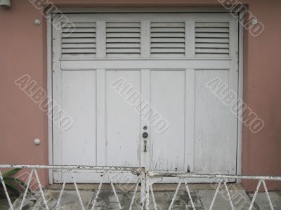 old white garage door
